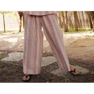 Free People Corfu Striped Cotton-Linen Pants Wide-Leg Pull-On Striped S 276107